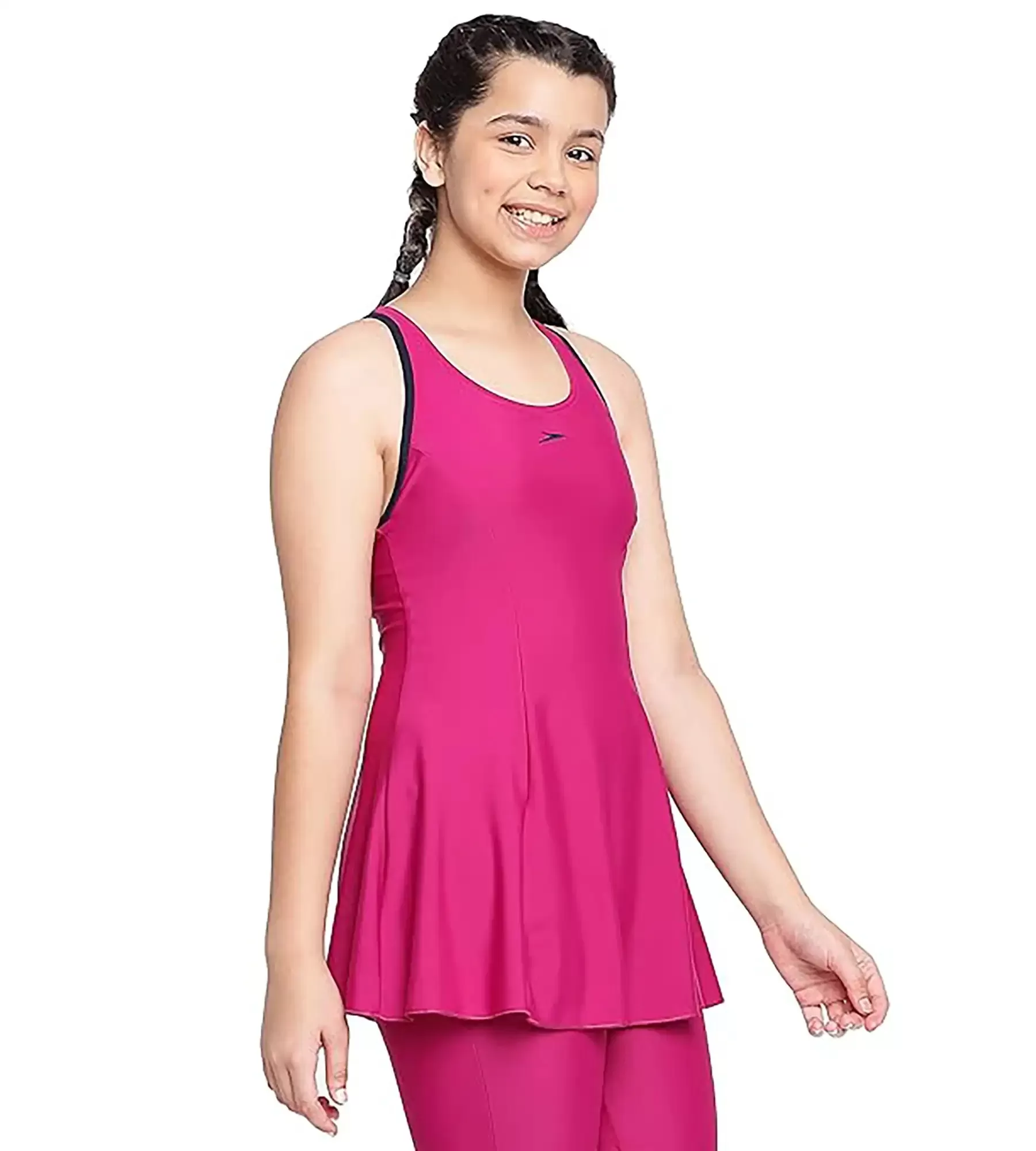 Girl's Racerback Swimdress With Boyleg - Berry & True Navy