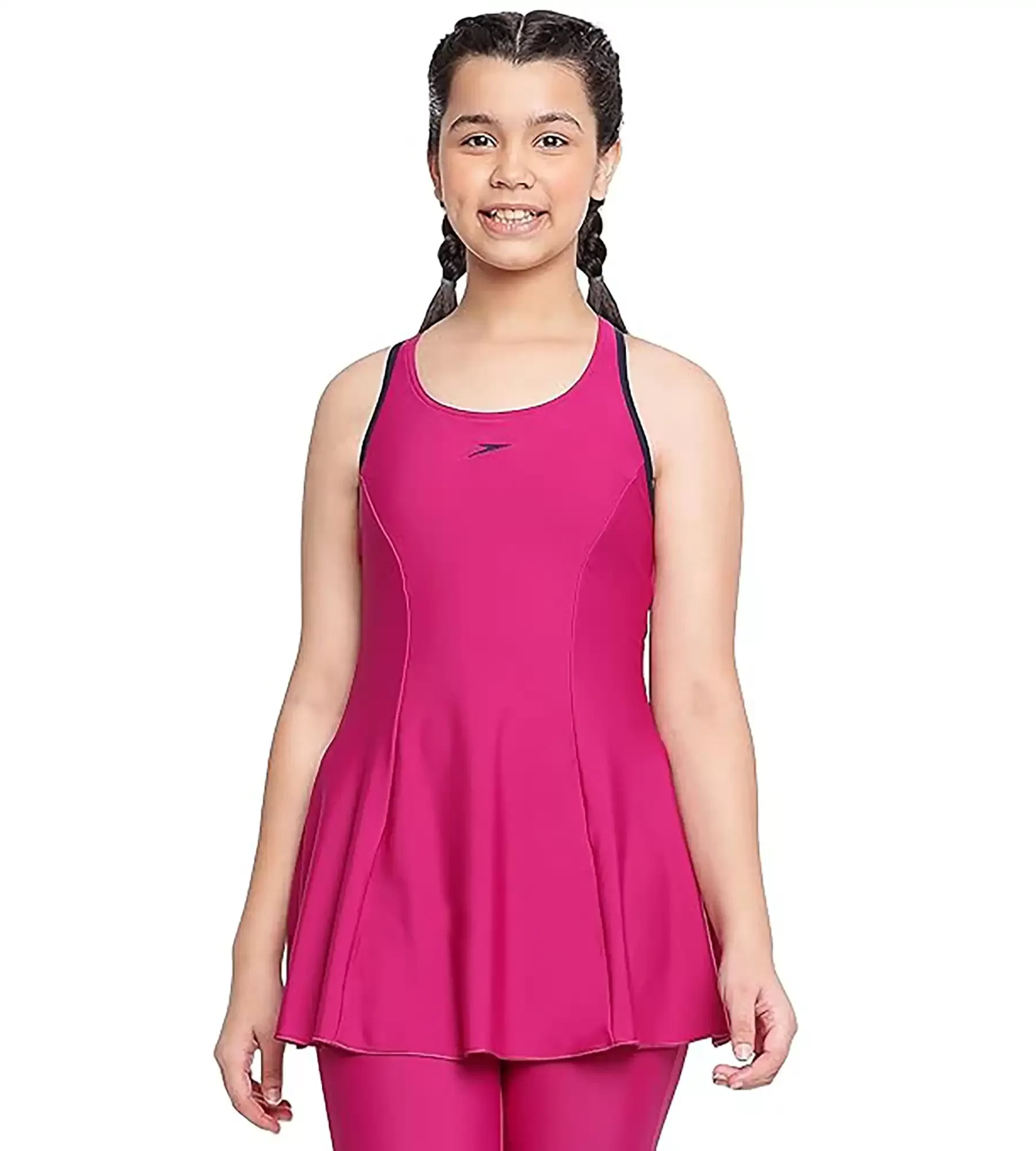 Girl's Racerback Swimdress With Boyleg - Berry & True Navy