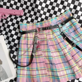 GRADUAL PINK CHECKER JK PLEATED SKIRT BELT BY61024