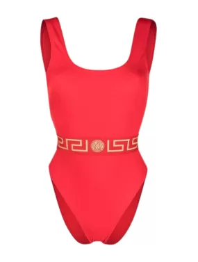 Greca-print two-tone swimsuit