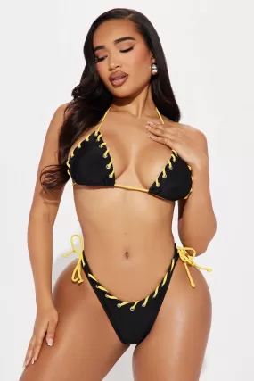 Ivana Contrast Stitch 2 Piece Bikini - Black/Yellow