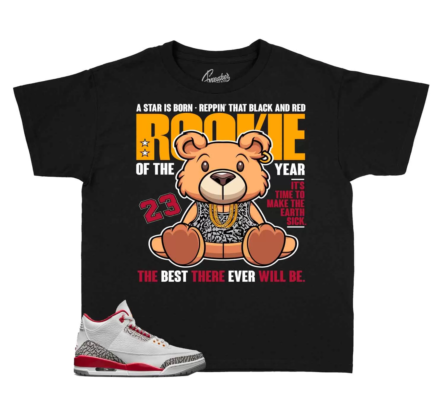 Kids Cardinal Red 3 Shirt - Rookie Bear - Black