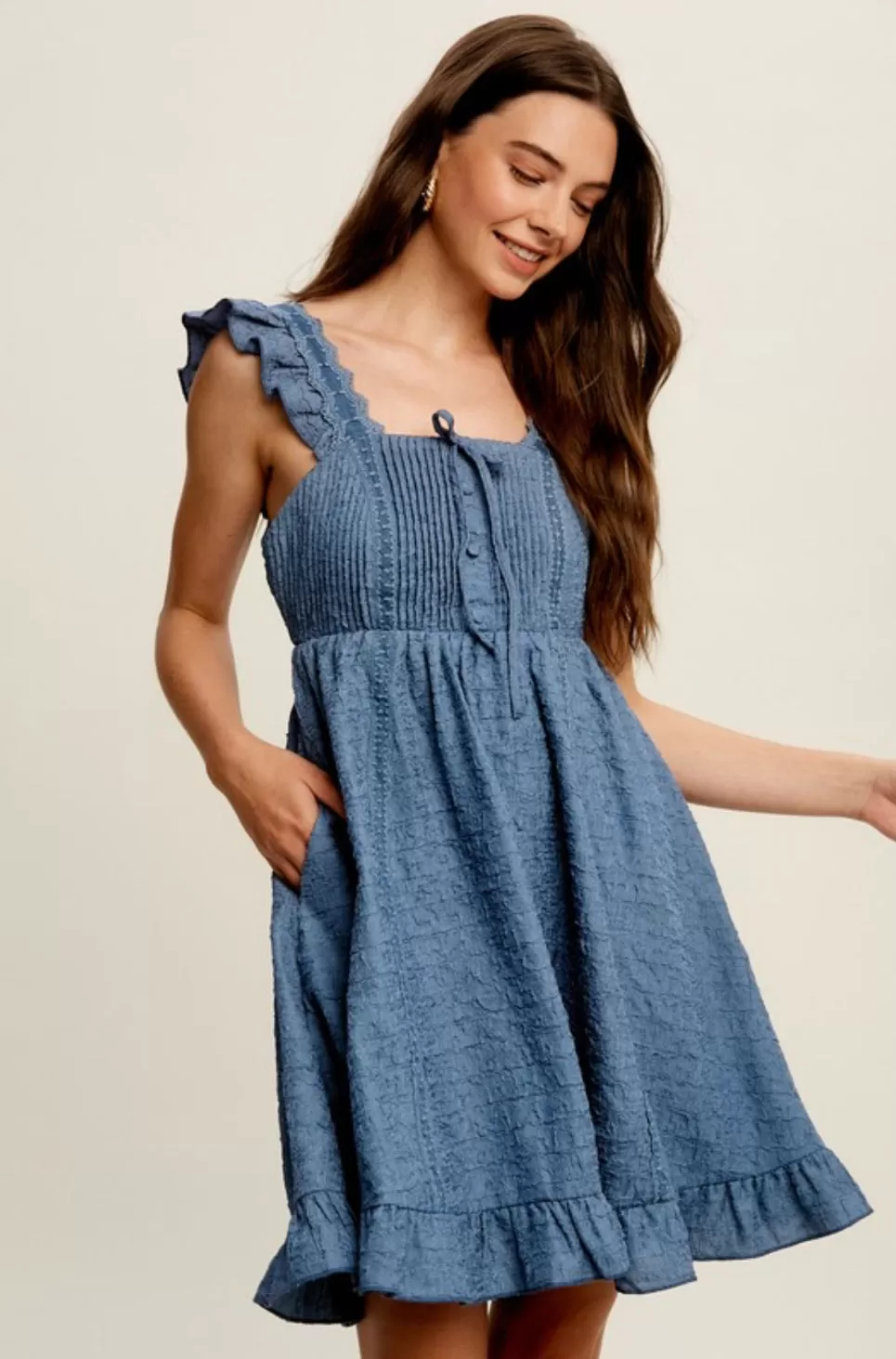 Loveable Pleated Feminine Ruffle Woven Mini Dress