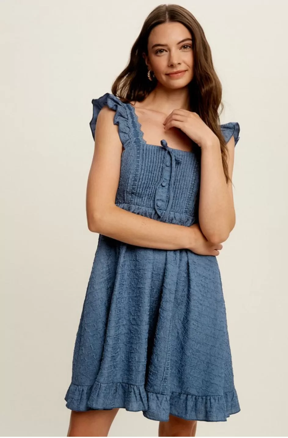 Loveable Pleated Feminine Ruffle Woven Mini Dress