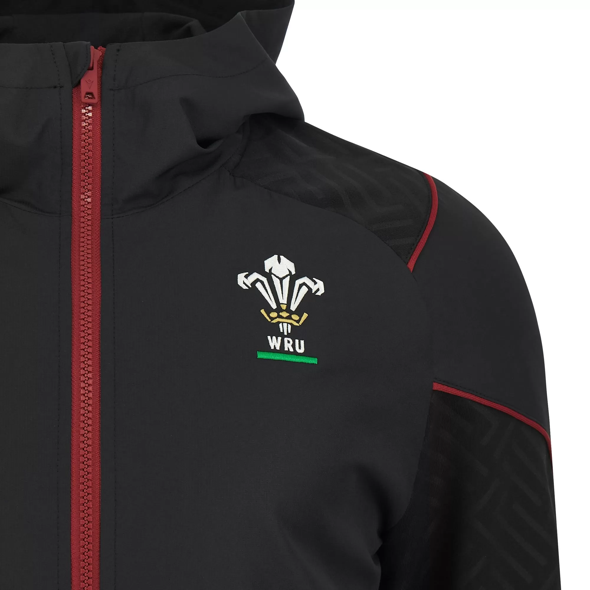 Macron Men's Wales Rugby Full Zip Travel Hoody 23/24 - Black