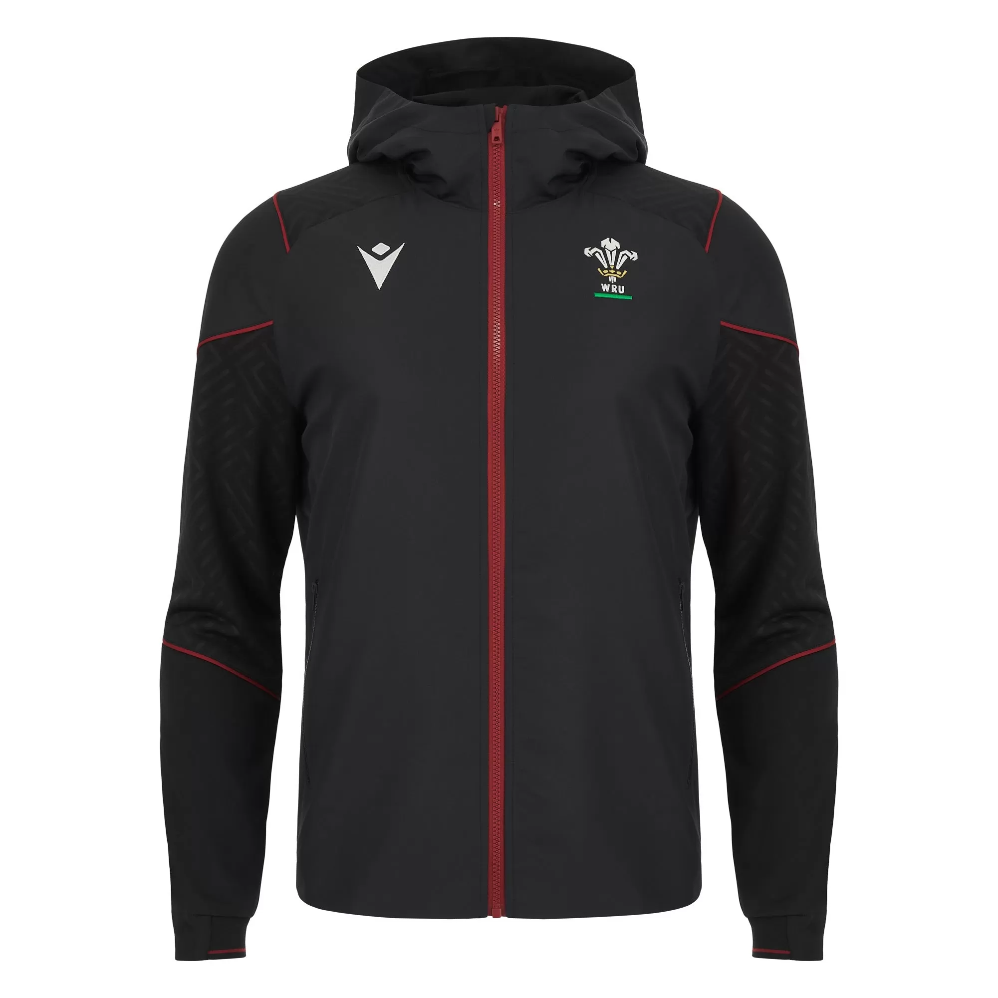 Macron Men's Wales Rugby Full Zip Travel Hoody 23/24 - Black