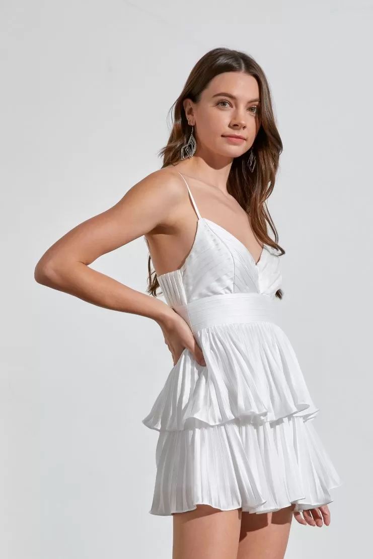 Marilyn White Pleated Mini Romper Dress