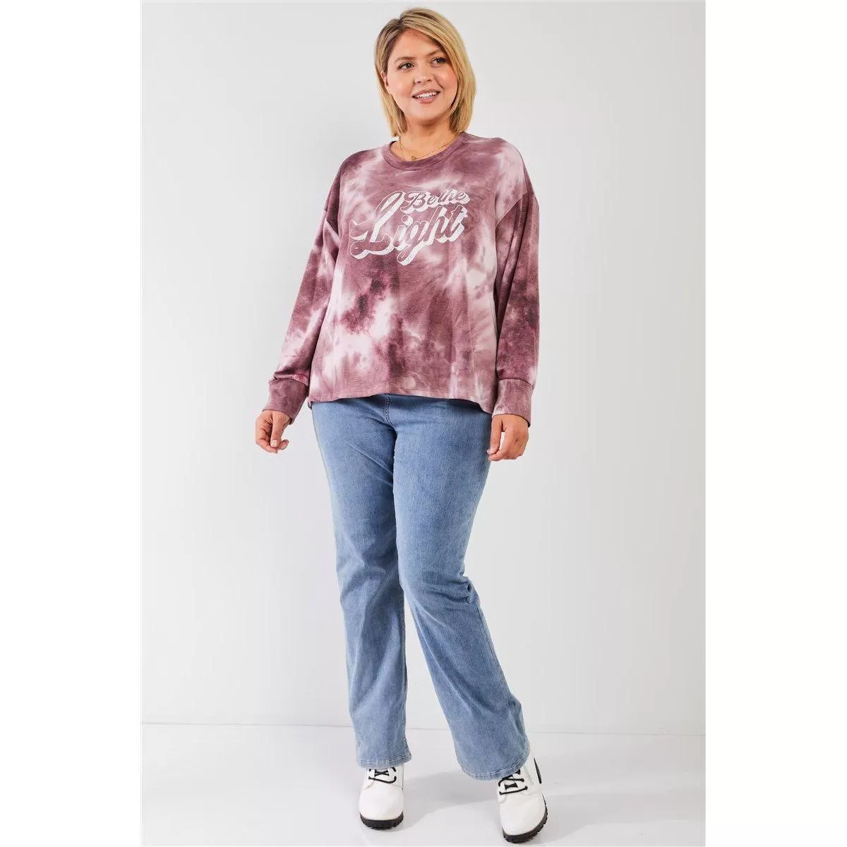 Mauve & Purple Tie-dye Bleach Effect Graphic Print Detail Long Sleeve Sweatshirt