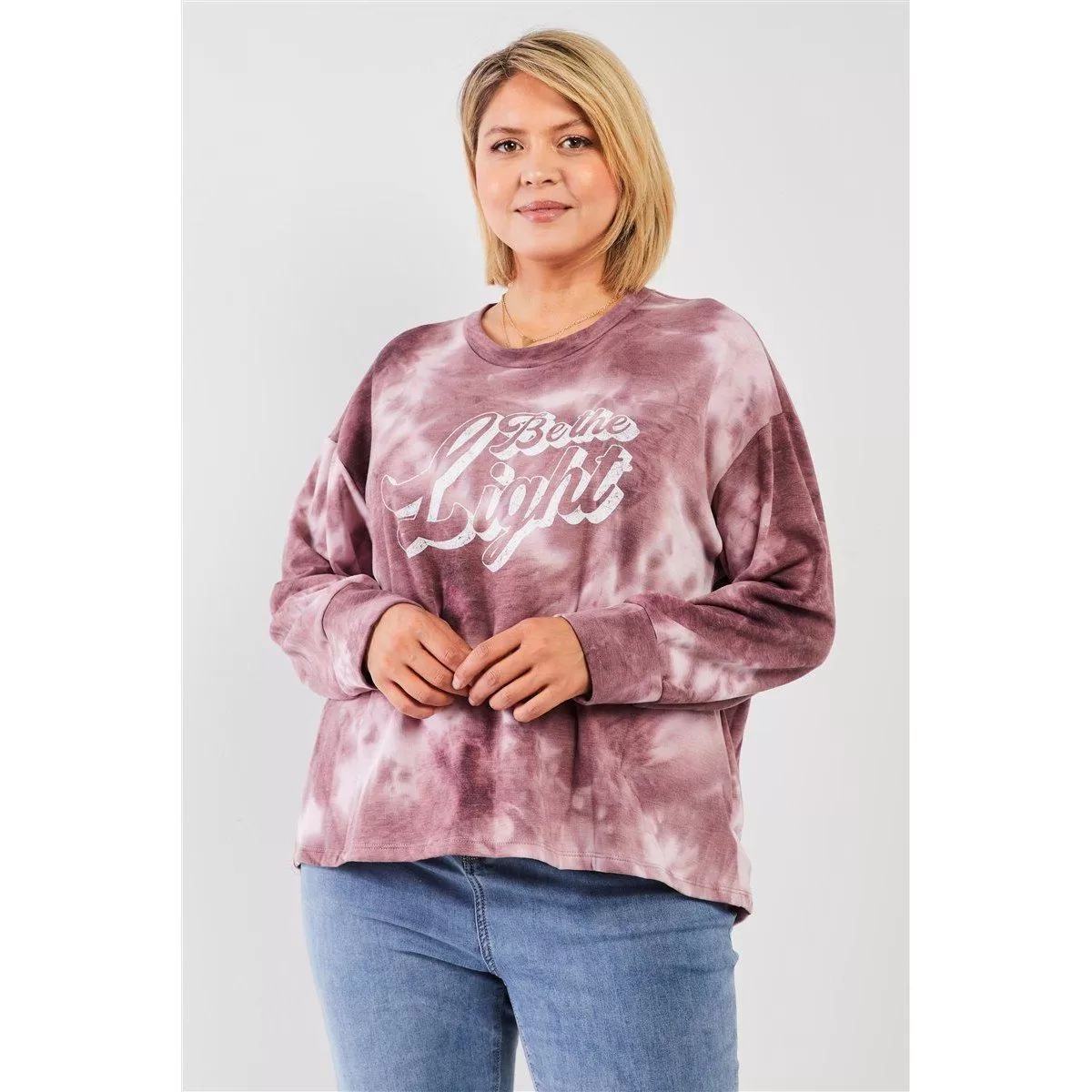 Mauve & Purple Tie-dye Bleach Effect Graphic Print Detail Long Sleeve Sweatshirt