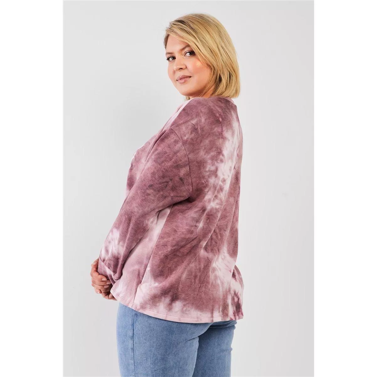 Mauve & Purple Tie-dye Bleach Effect Graphic Print Detail Long Sleeve Sweatshirt