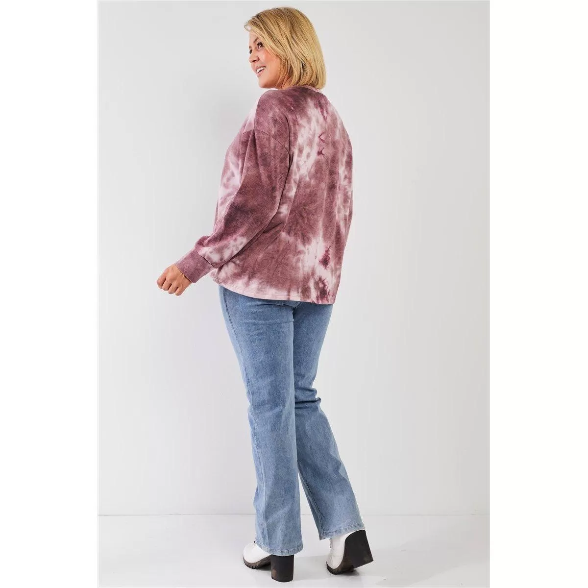 Mauve & Purple Tie-dye Bleach Effect Graphic Print Detail Long Sleeve Sweatshirt