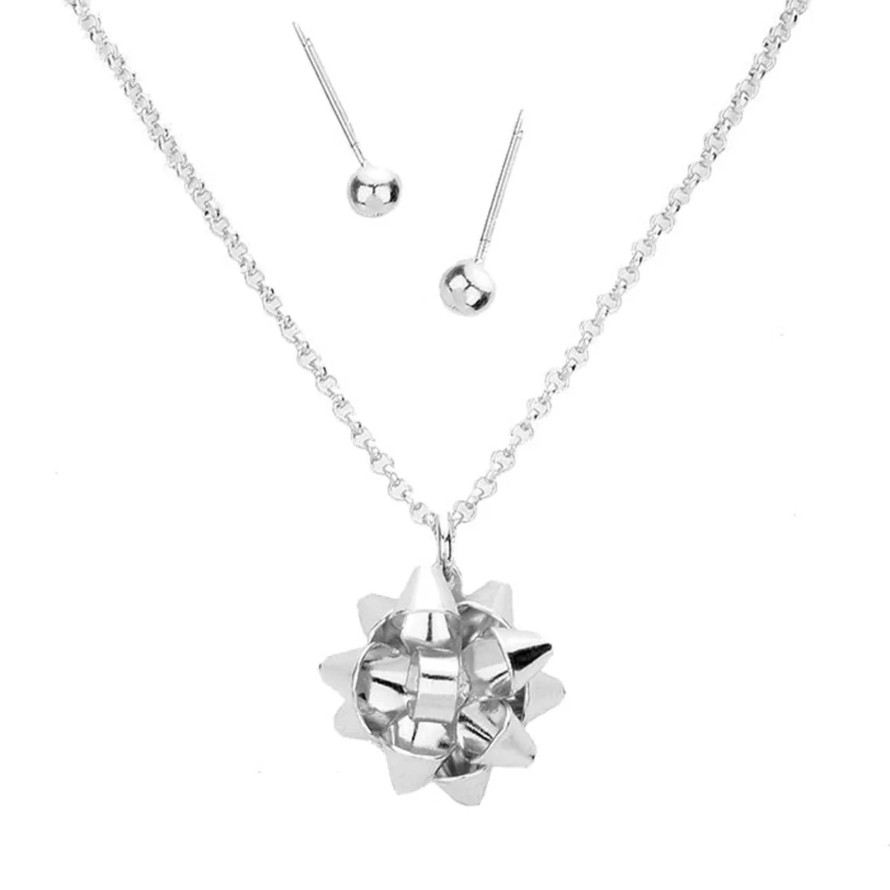 Metal Christmas Gift Bow Pendant Necklace