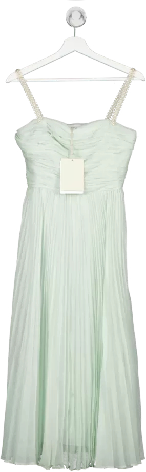 Miss Sixty Green Pleated Tulle Dress With Pearl Detail Straps UK XS