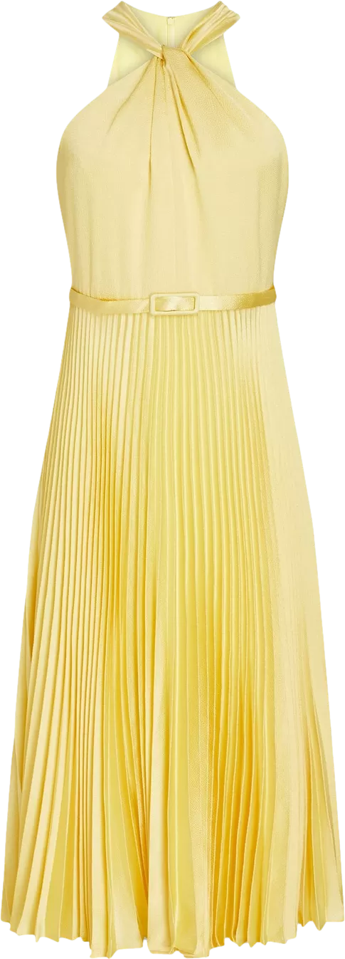 monique lhuillier Yellow Pleated Satin Cocktail Dress BNWT UK 6