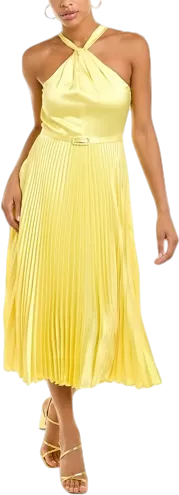 monique lhuillier Yellow Pleated Satin Cocktail Dress BNWT UK 6