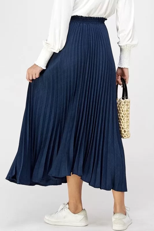 Nora Pleated Skirt in Navy