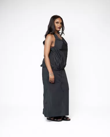 Nyosi Brand Cleo Halter and Skirt Set, Puff Backless Top with Matching Maxi Skirt