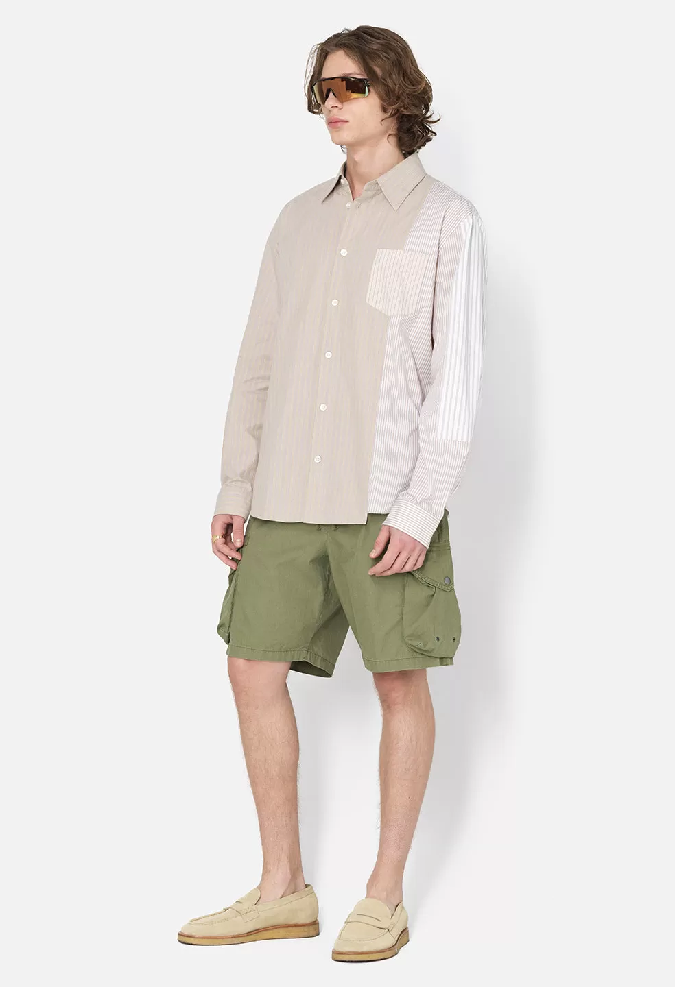 Paneled Button Up / Beige X White