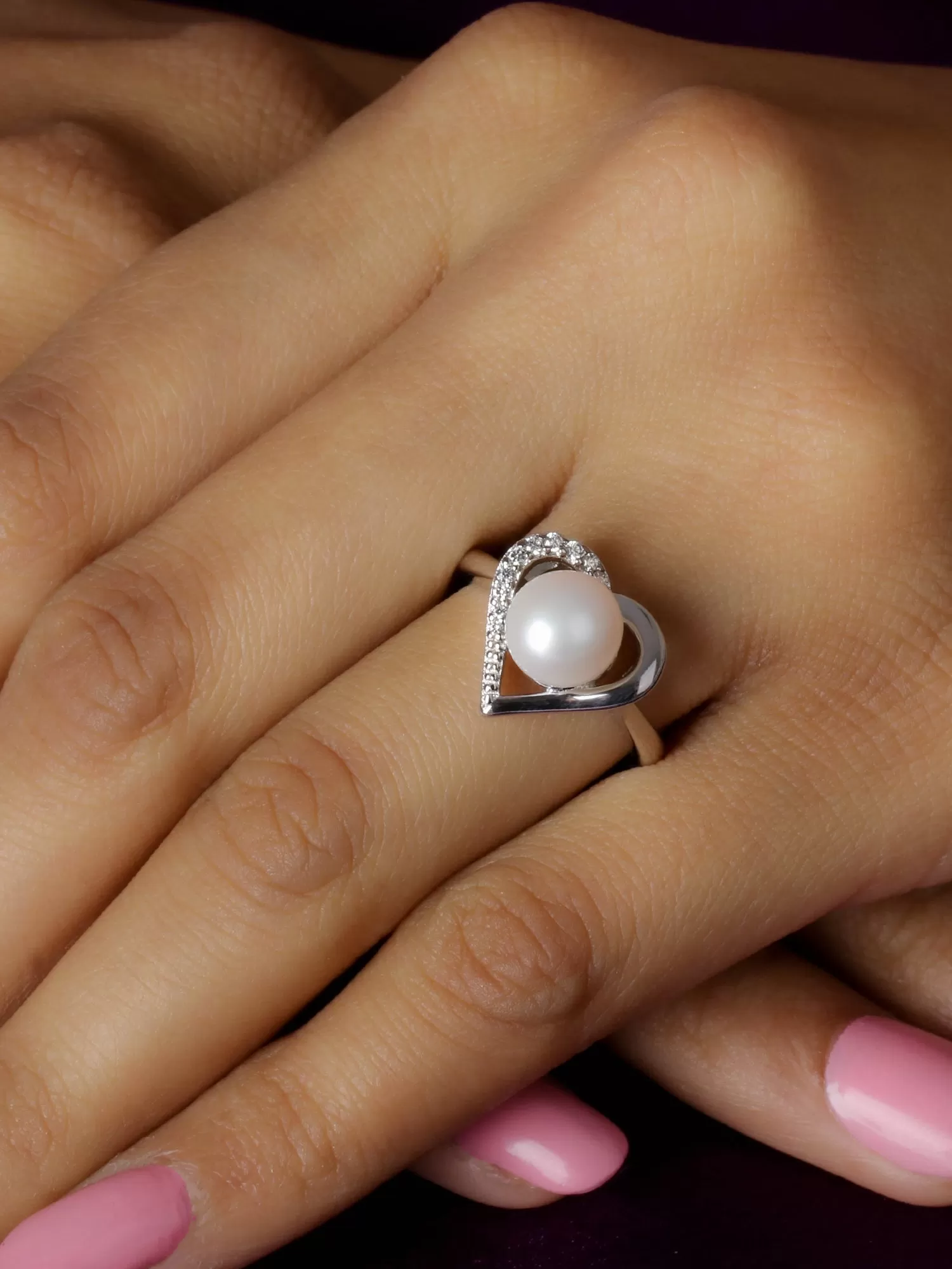 Pearl 925 Silver Heart Ring