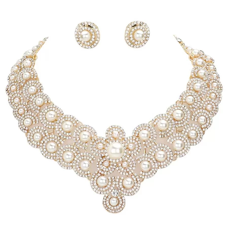 Pearl Accented Evening Necklace Earring Set