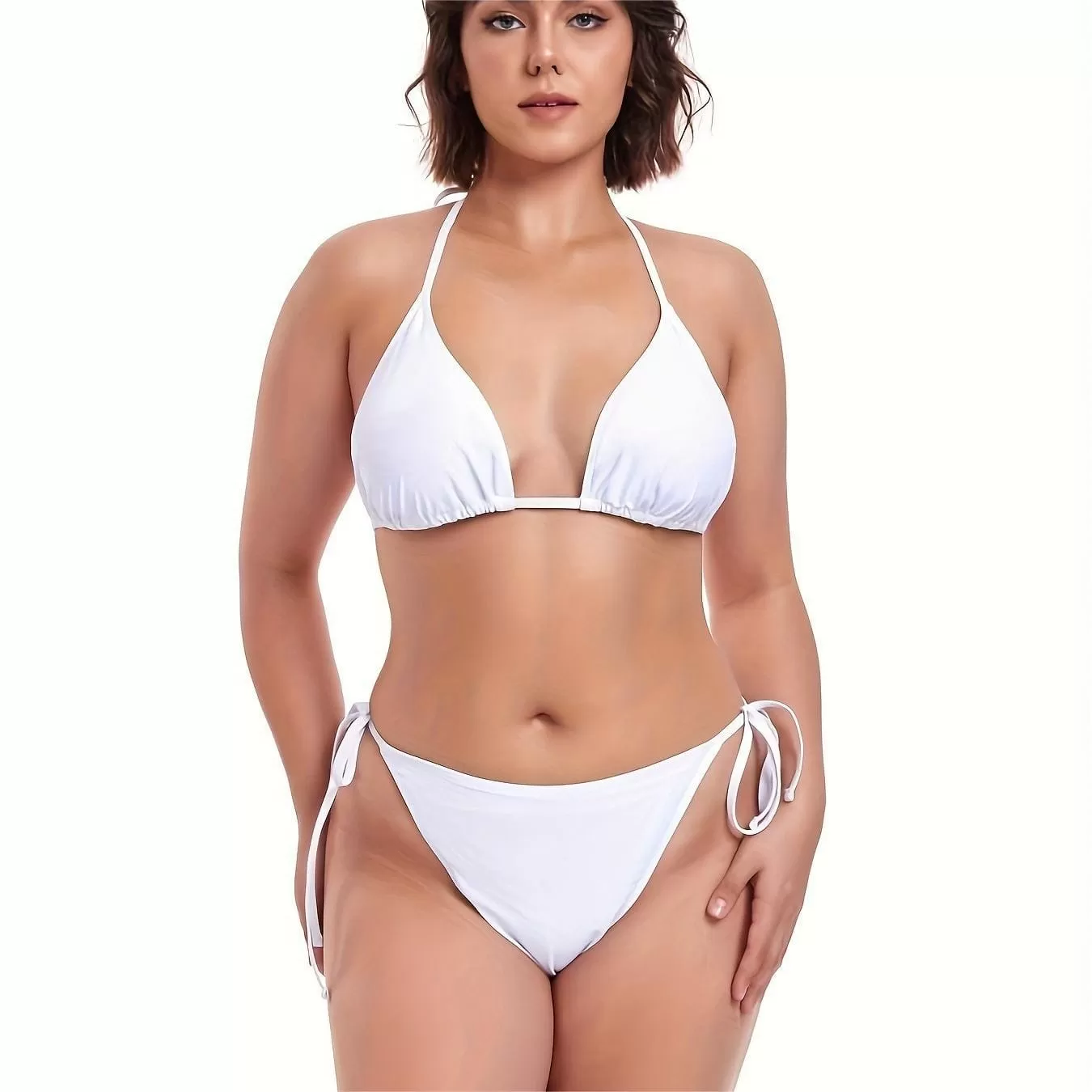 Plus Size Women's Bikini Set With Drawstring Mesh Cover Up Coconut Trees 3-Pieces Triangle Bikini Mesh Swimsuits