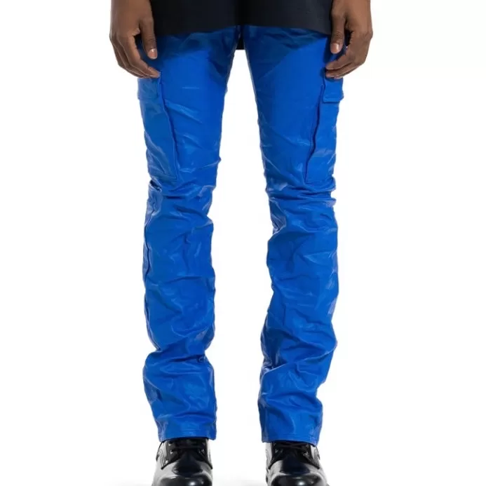 Purple Brand Patent Film Cargo Flare Royal Pants