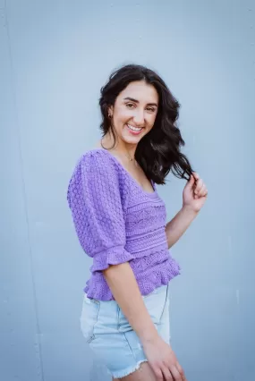 Purple Crochet Puff Sleeve Top