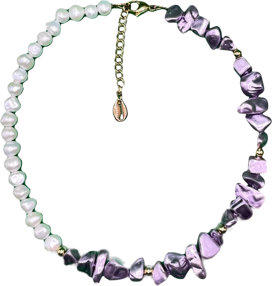 Purple Lilac / Ivory Shell & Pearl Necklace