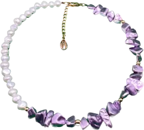 Purple Lilac / Ivory Shell & Pearl Necklace