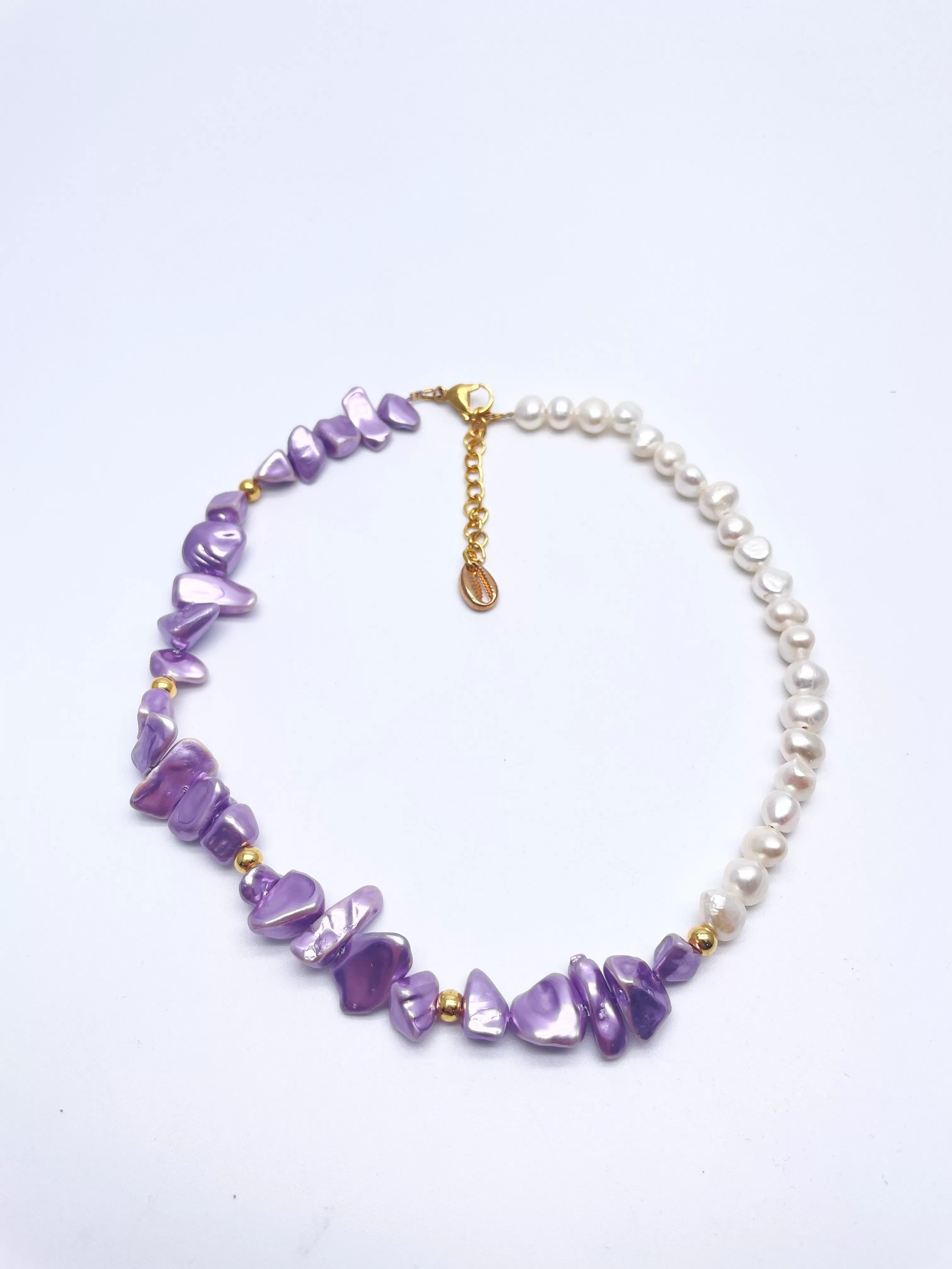 Purple Lilac / Ivory Shell & Pearl Necklace