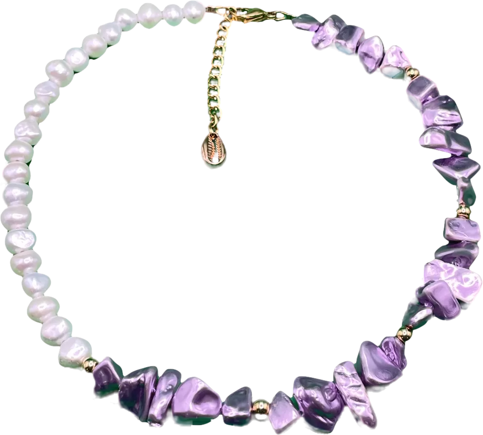 Purple Lilac / Ivory Shell & Pearl Necklace