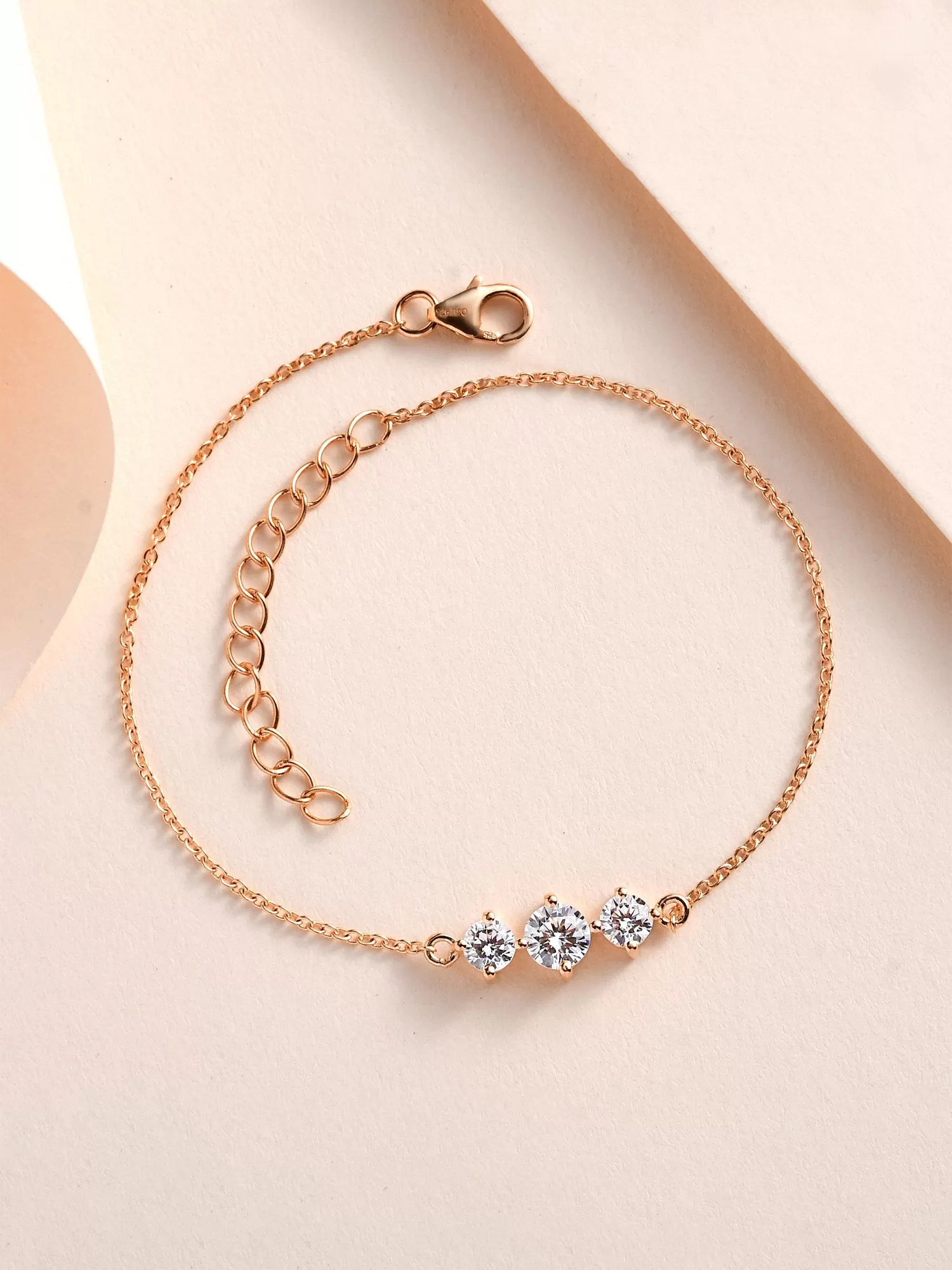 Rose Gold Plated Diamond Look Solitaire Bracelet For Women