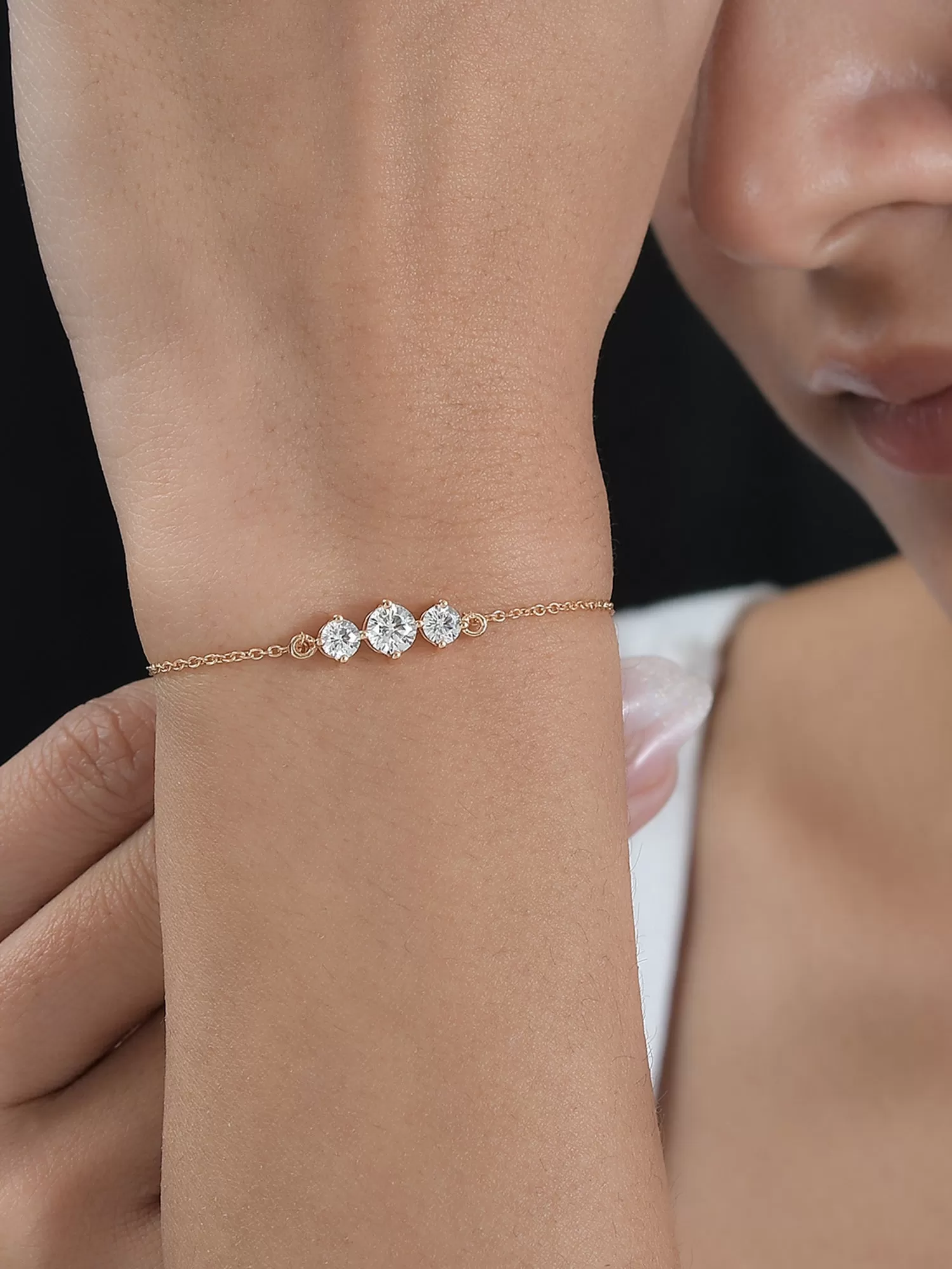 Rose Gold Plated Diamond Look Solitaire Bracelet For Women