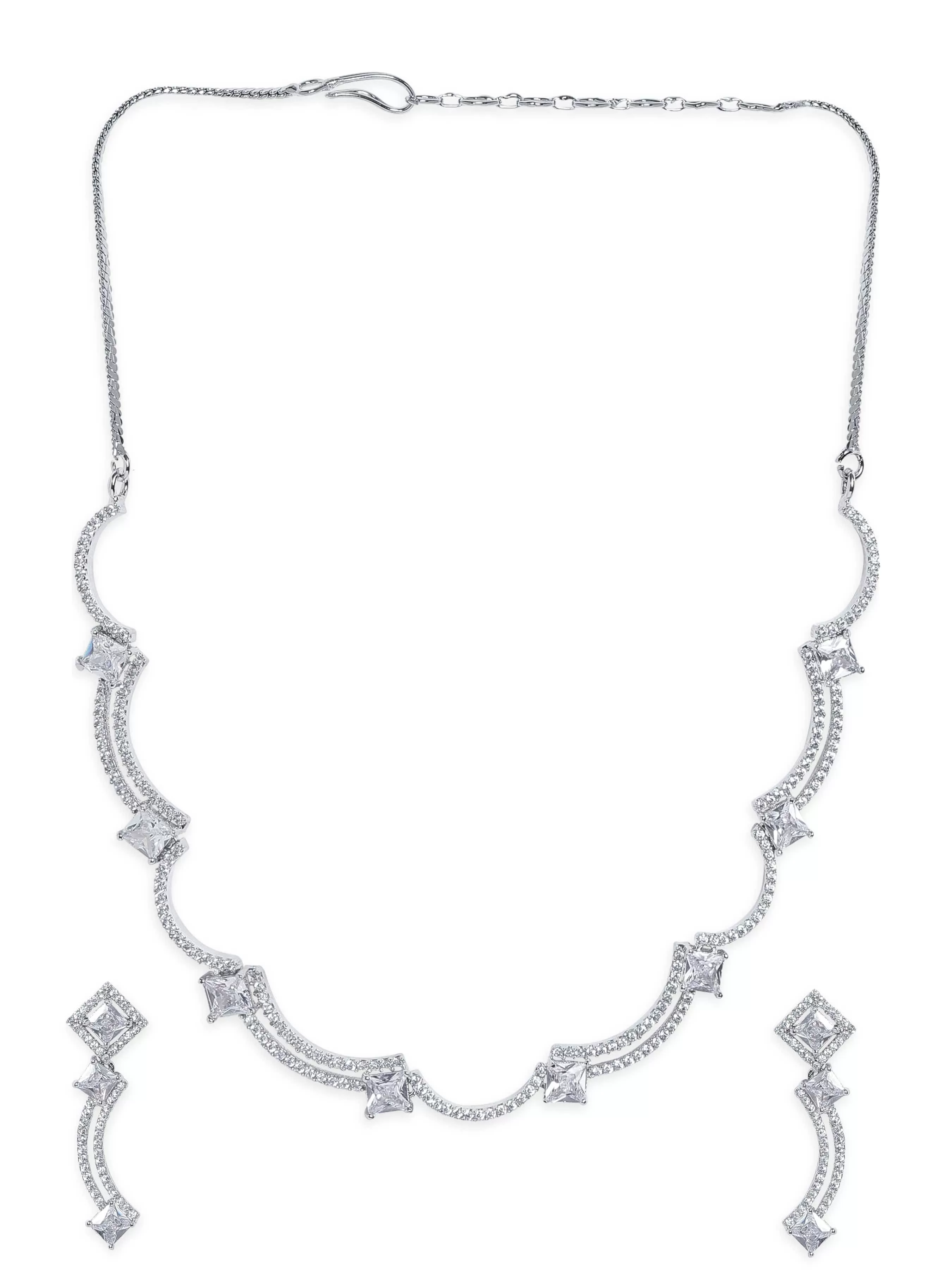 Rubans Rhodium Plated Zirconia studded Contemprory Sleek NEcklace set