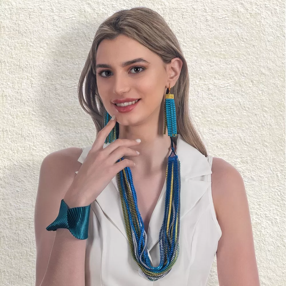 Satin Pleated Necklace Neos Blue Green neos-n-400