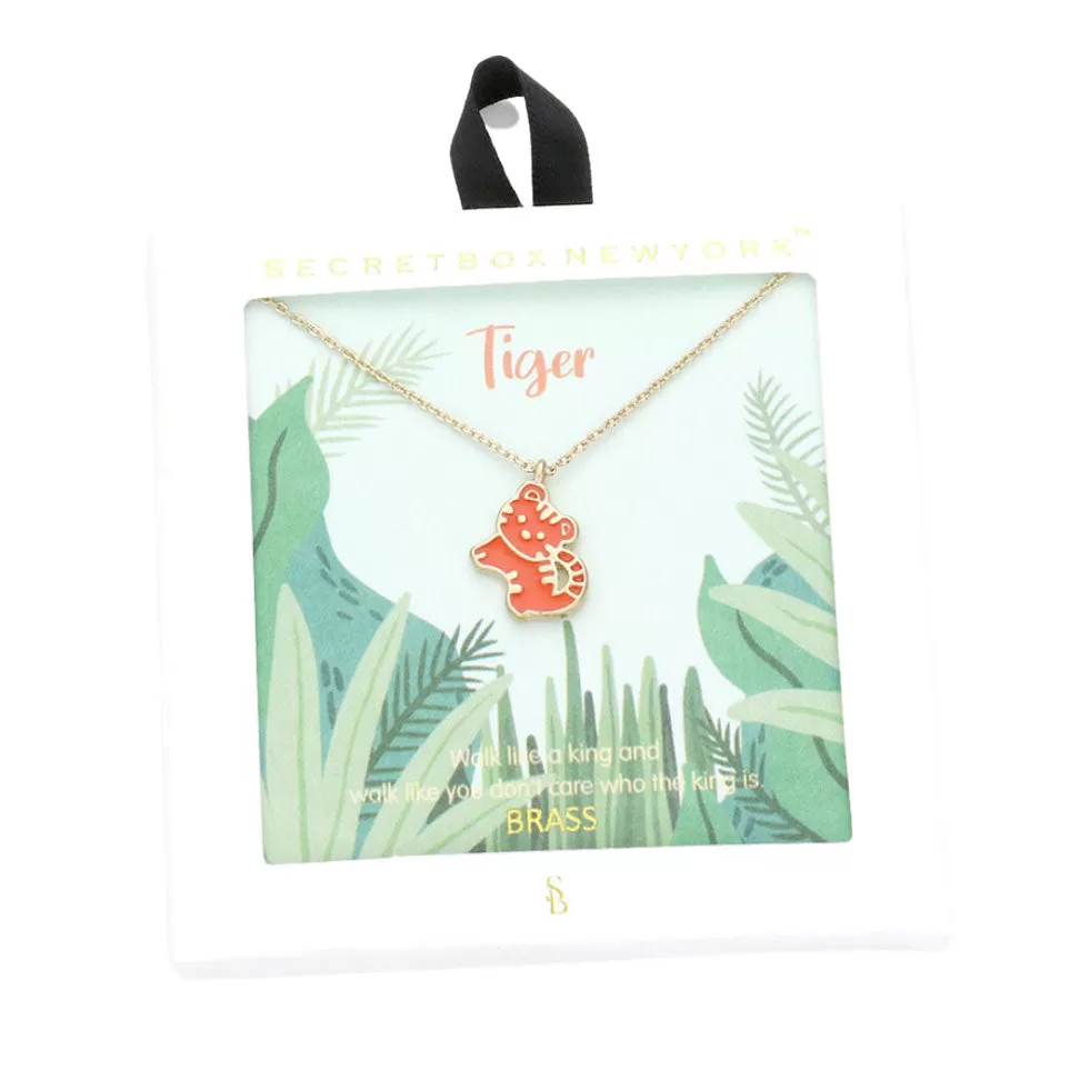 Secret Box Brass Metal Enamel Tiger Pendant Necklace