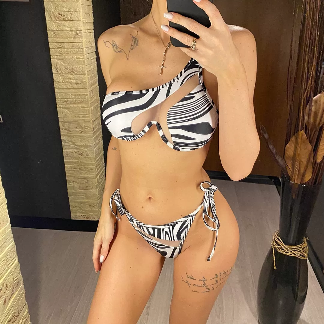 Sexy durchsichtiger Paradise One-Shoulder-Bikini