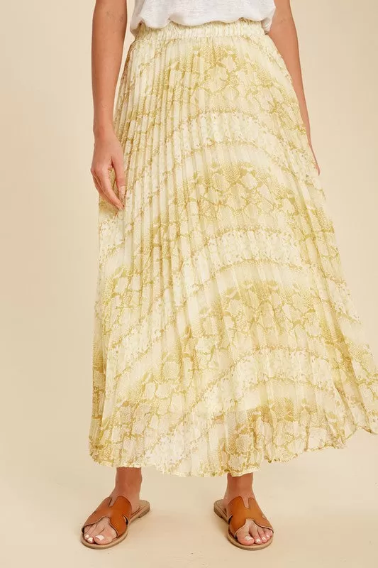 Snake Pleated Midi Skirt