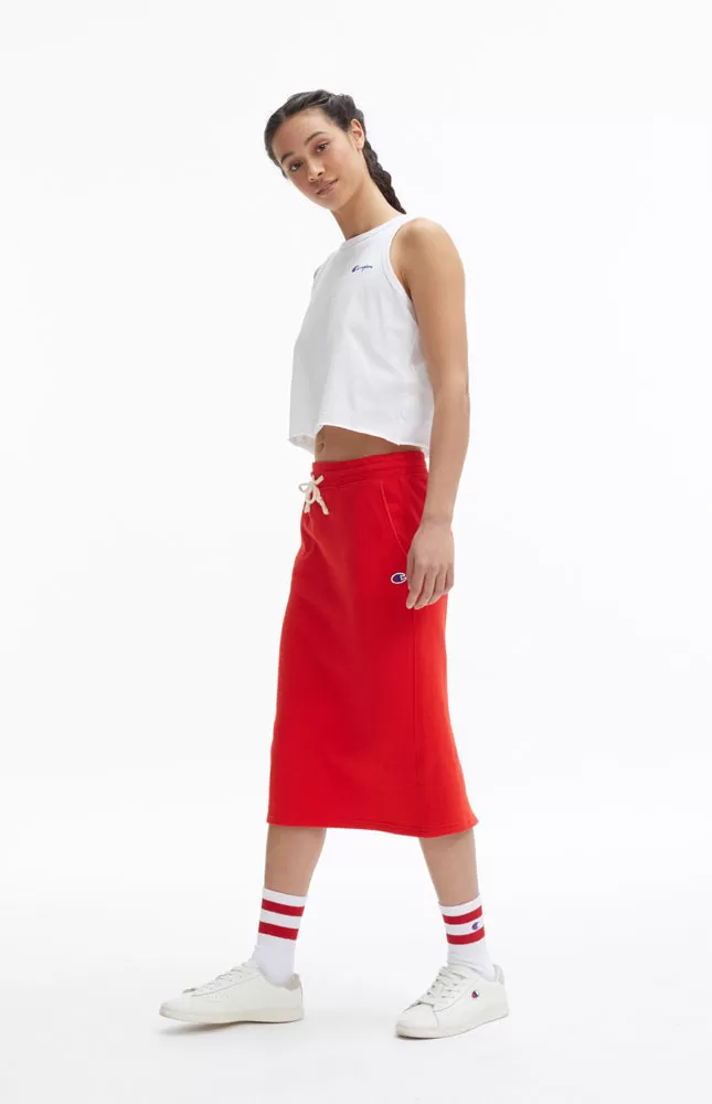 SPLIT MIDI REVERSE WAVE SKIRT RED