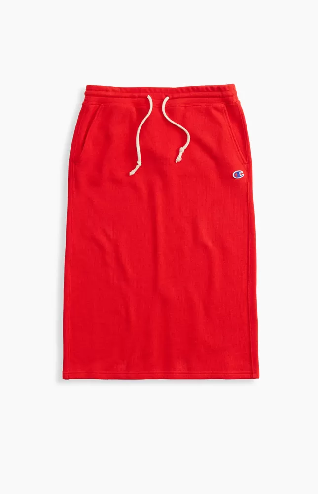 SPLIT MIDI REVERSE WAVE SKIRT RED