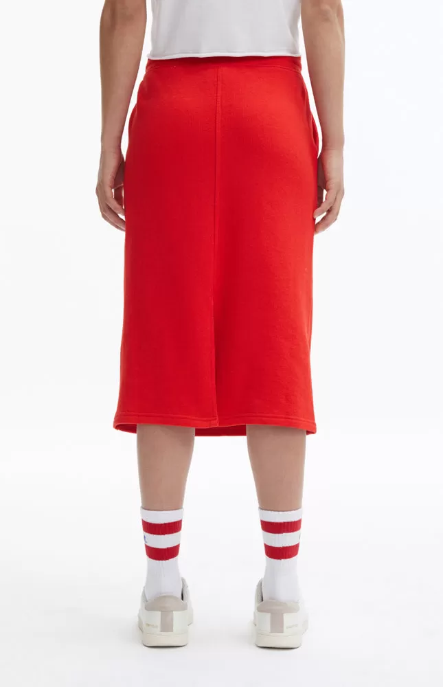 SPLIT MIDI REVERSE WAVE SKIRT RED