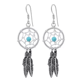 Sterling Silver Dreamcatcher Hanging Earrings