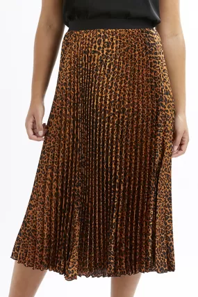 Sunray Pleated Gold Leopard Print Skirt