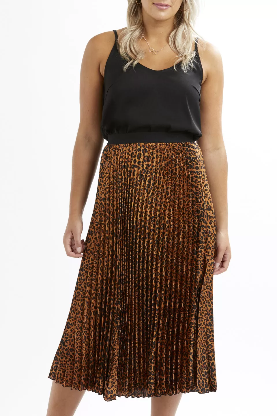 Sunray Pleated Gold Leopard Print Skirt