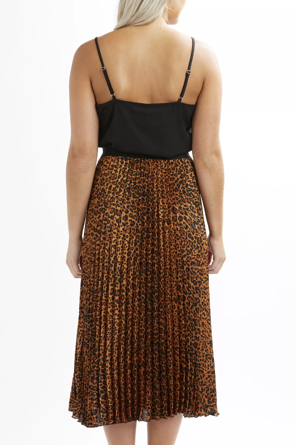 Sunray Pleated Gold Leopard Print Skirt