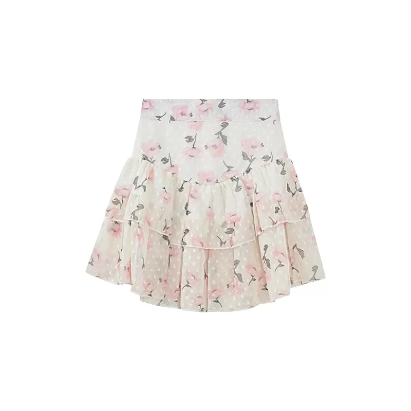 Two-Piece-Set: Ruffled High Waist Mini Skirt   Loose-Fitting Crop Top With Lantern Sleeves