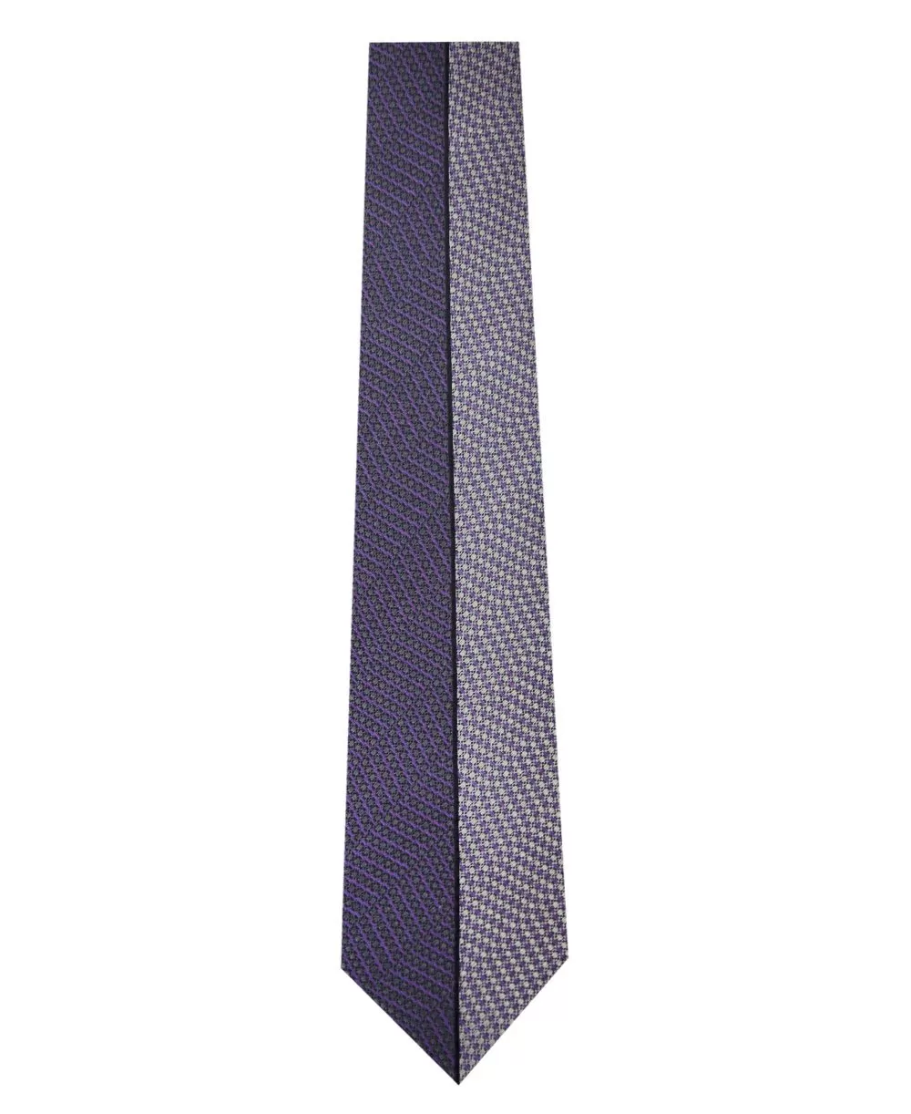 Two Tone Purple Vertical Stripe Silk Tie