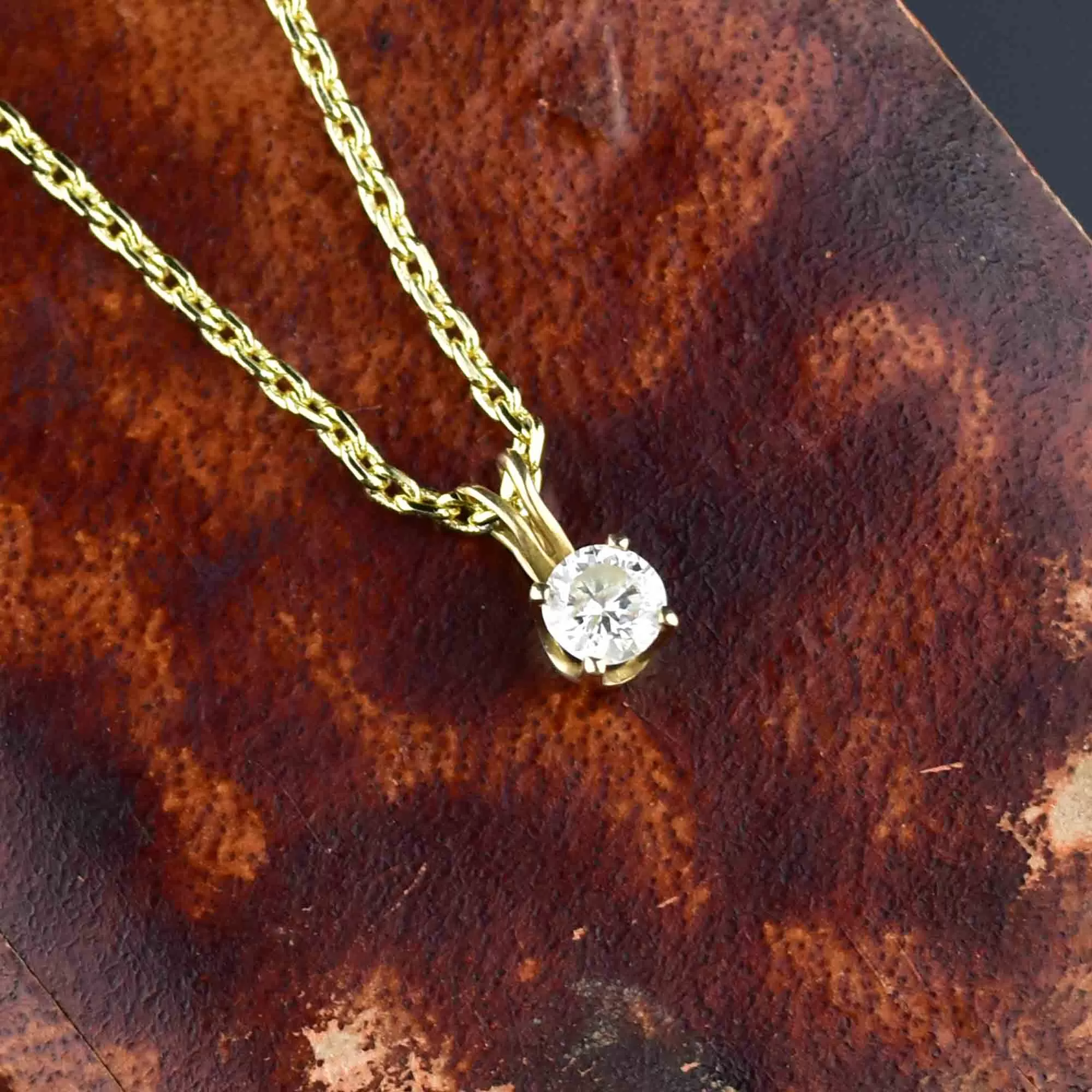 Vintage 14K Gold Diamond Solitaire Pendant Necklace