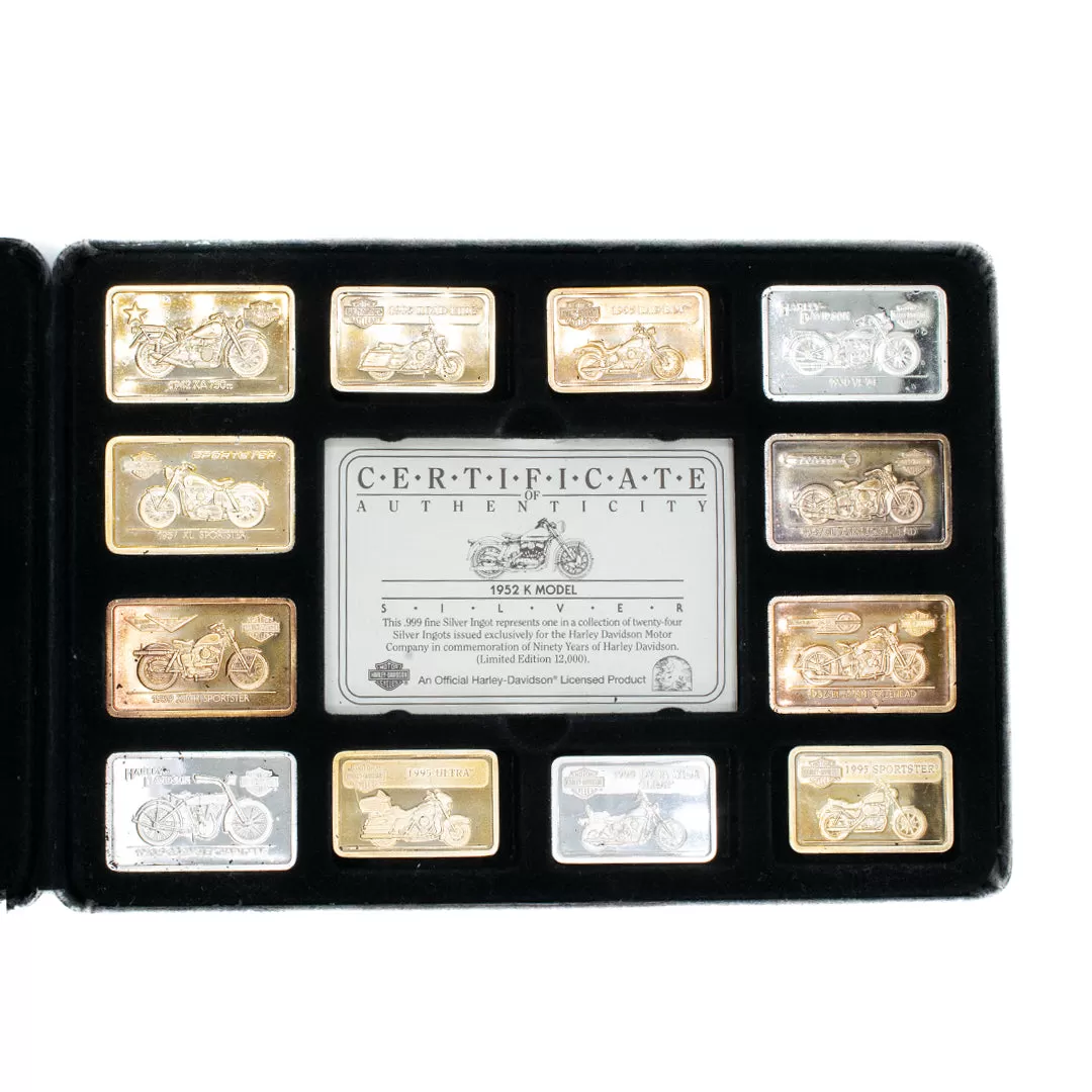 Vintage Signed Harley-Davidson Limited Edition 90th Anniversary Ingot Set 24 Bars Of .999 Fine Silver