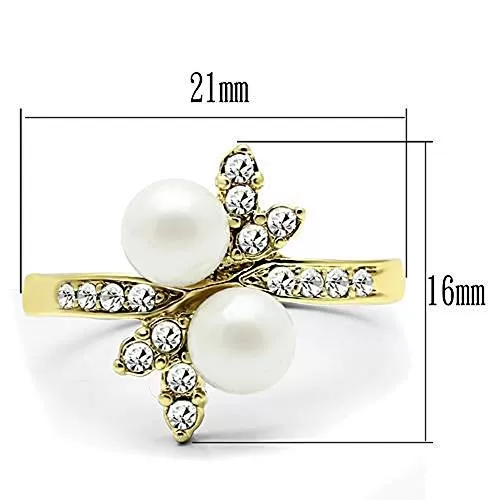 WildKlass Stainless Steel Anniversary Ring IP Gold Women Synthetic White